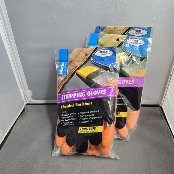 3 Pair Magla Furniture Stripping gloves CHEMICAL RESISTANT Long Cuff 2 L,1 M - Picture 1 of 6
